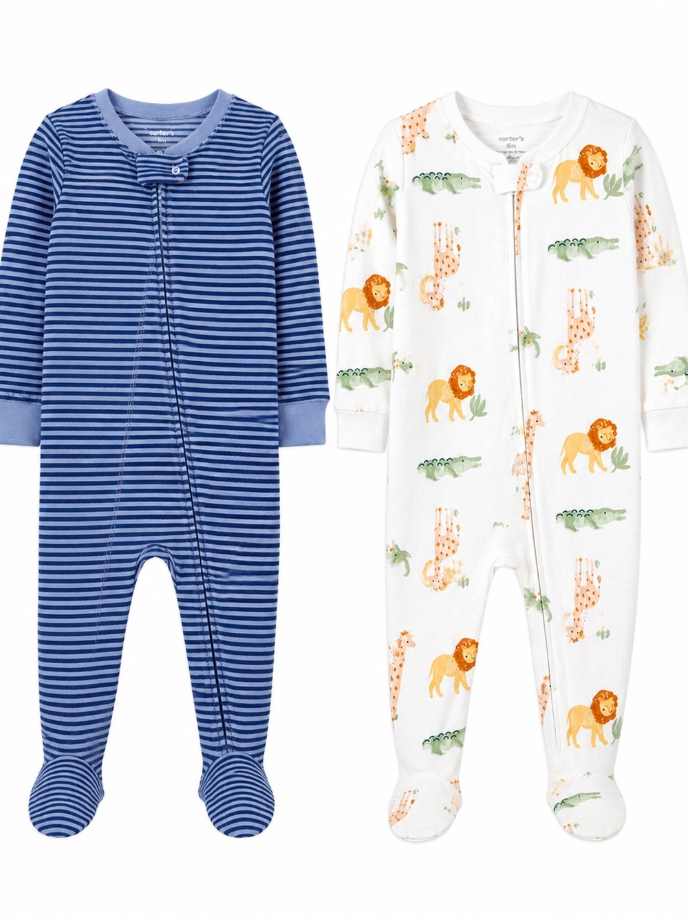 Carter's Blue Striped Footed One-Piece & White Safari Animal Set